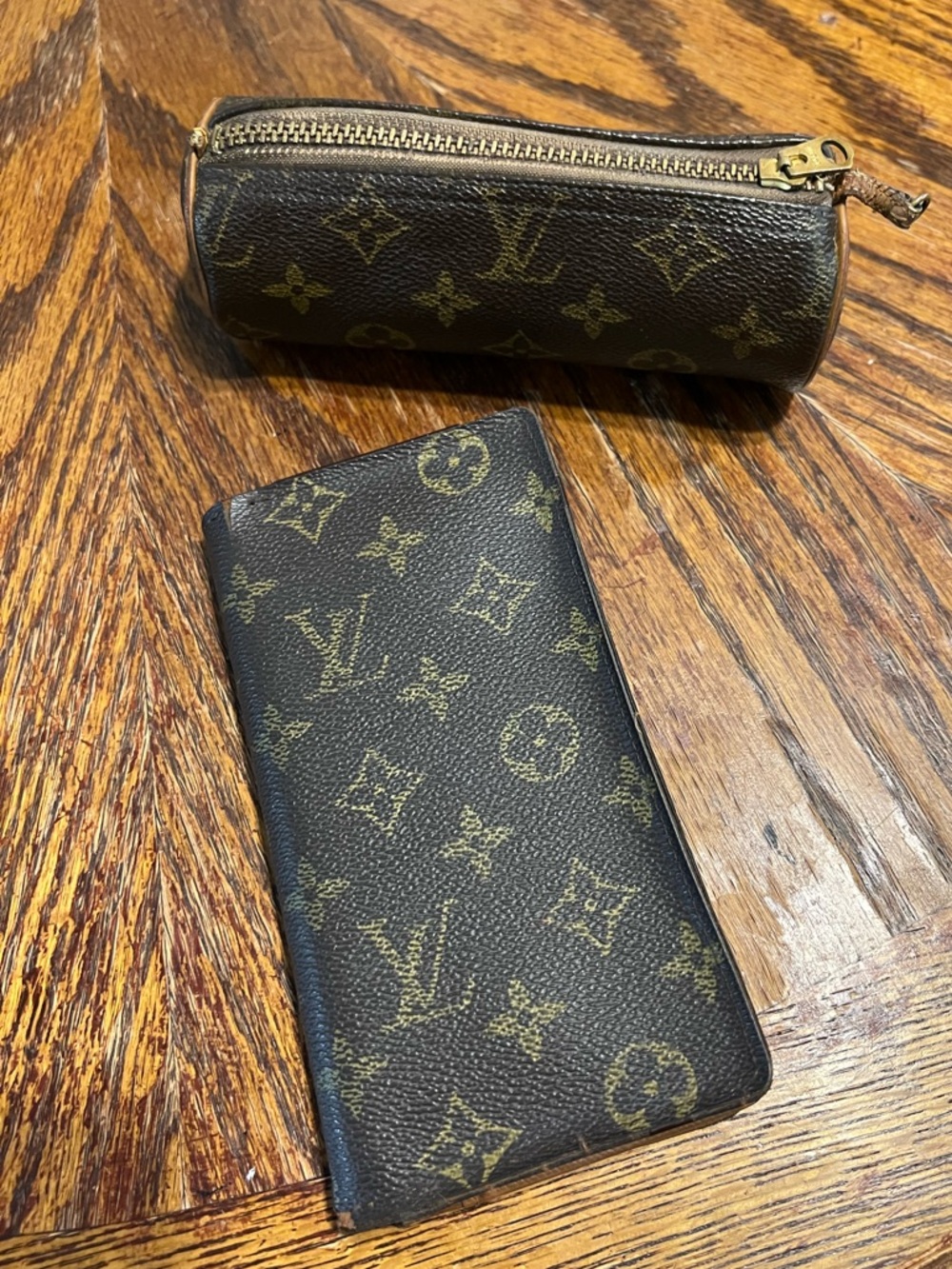 Vintage Louis Vuitton Brown Monogram check book wallet and mini papillon 1980’s